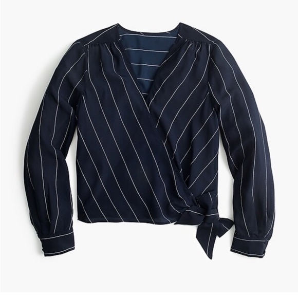 NWOT navy pinstripe silk blouse - Picture 2 of 11
